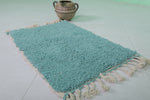 Turquoise Moroccan Rug 2 X 2.9 Feet - Handmade Wool Mat