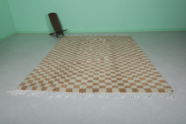 Authentic Moroccan beni ourain rug – 8.1 x 10.5 ft | Brown and cream checkerboard