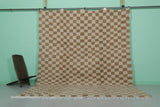 Authentic Moroccan Beni Ourain Rug – 8.1 x 10.5 ft | Brown and Cream Checkerboard