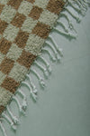 Authentic Moroccan Beni Ourain Rug – 8.1 x 10.5 ft | Brown and Cream Checkerboard