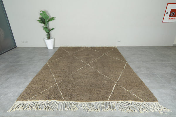 Moroccan beni ourain rug - Textured brown wool with white diamond lattice - 8.2 ft x 10.2 ft