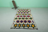 Handmade Moroccan Berber Azilal Runner Rug - 4 FT X 8.1 FT | Colorful Geometric Pattern