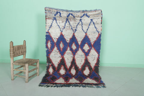 Vibrant Moroccan Berber Rug - 3.3 x 5.2 ft | Bold Blue and Red Diamond Pattern