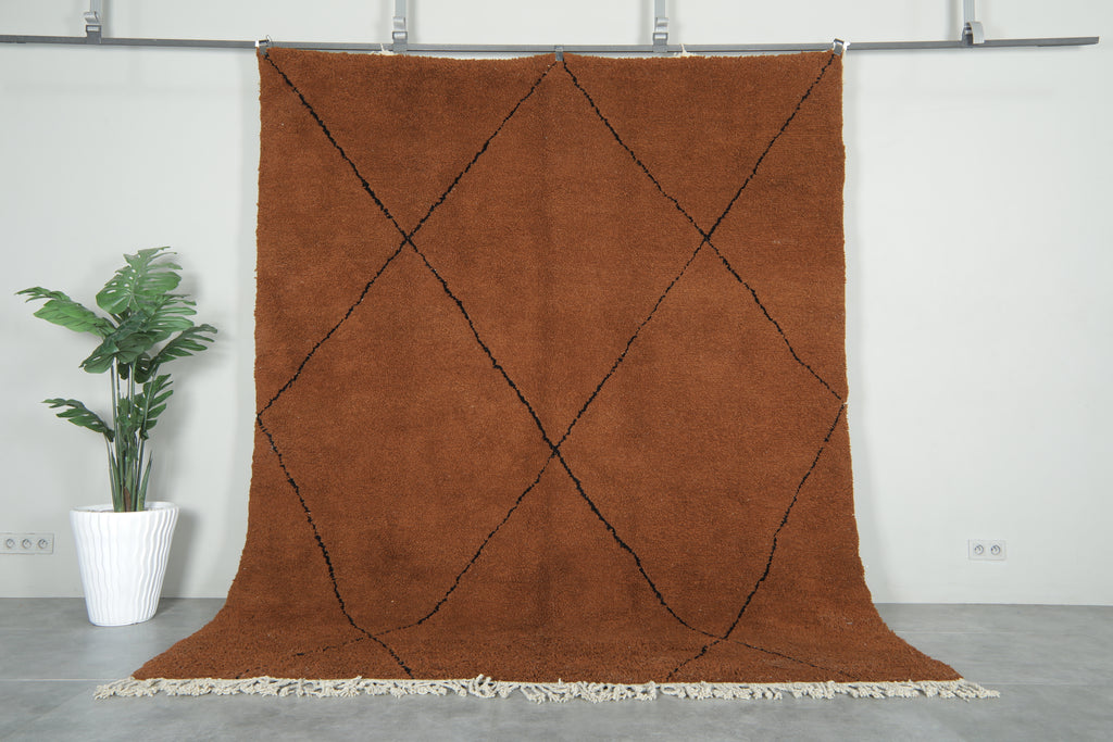 Moroccan beni ourain rug - Brown wool with black diamond pattern - 8.2 ft x 10 ft