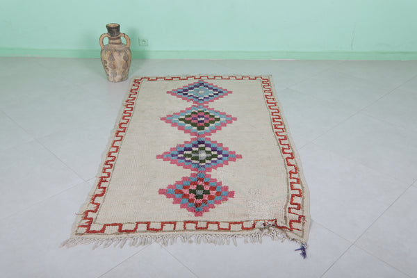 Old handmade Moroccan berber rug – 3.7 x 6.2 ft | Unique diamond design