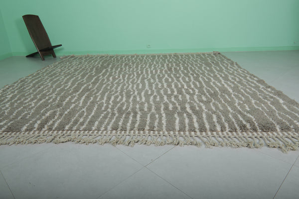 Large Moroccan beni ourain rug – 10.3 x 9.9 ft | Gray and ivory design