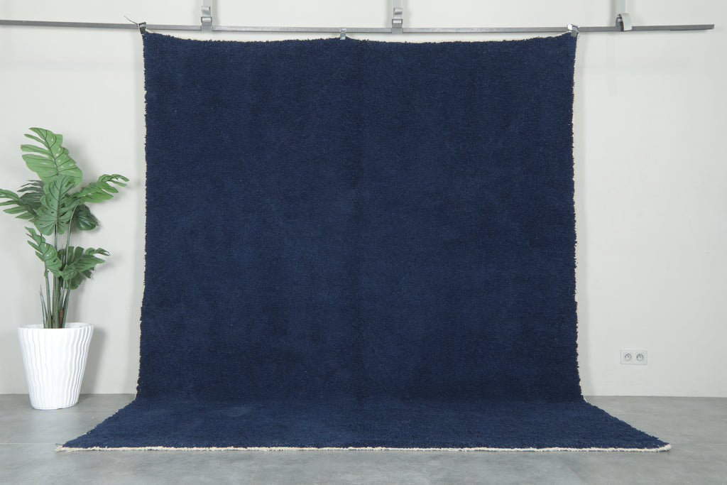 Navy Moroccan beni ourain rug - Handmade wool carpet - 8.3 ft x 10 ft