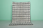 Handmade Berber Checkered Rug – 4.5 x 6.6 ft Black and White Wool Rug