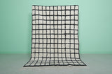 Handmade Berber Checkered Rug – 4.5 x 6.6 ft Black and White Wool Rug