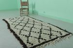 Handwoven Moroccan Rug - Classic White with Diamond Patterns 2.9 x 6.2 ft