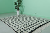 Handmade Berber Checkered Rug – 4.5 x 6.6 ft Black and White Wool Rug