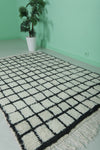 Handmade Berber Checkered Rug – 4.5 x 6.6 ft Black and White Wool Rug