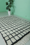 Handmade Berber Checkered Rug – 4.5 x 6.6 ft Black and White Wool Rug