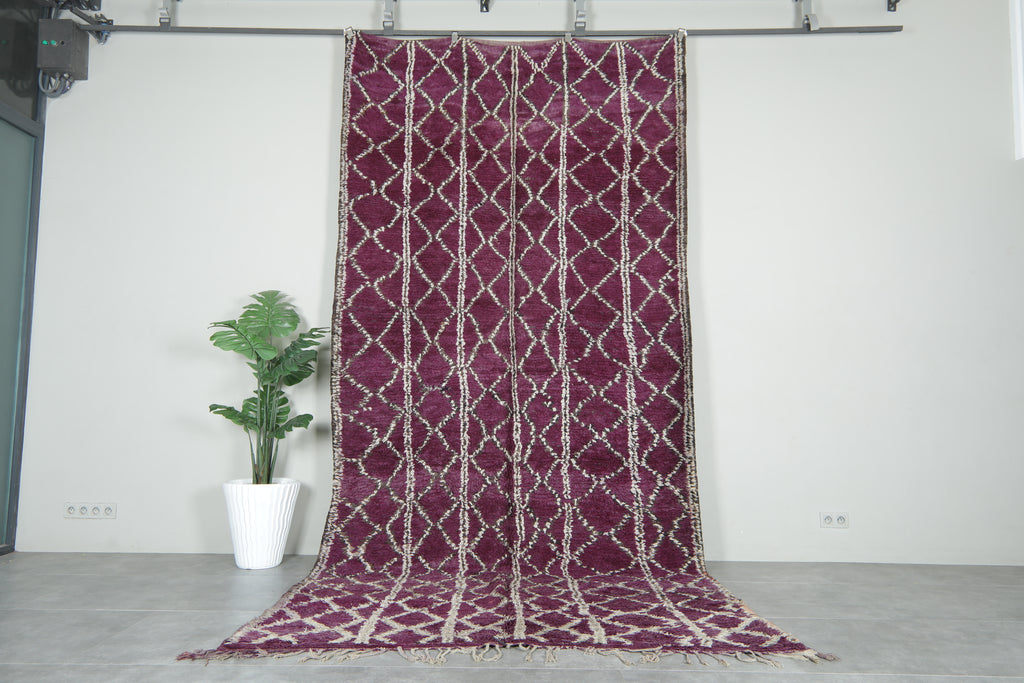 Purple Moroccan rug with geometric designe 6.7 ft x 13.2 ft - Handmade