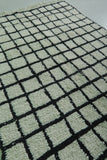 Handmade Berber Checkered Rug – 4.5 x 6.6 ft Black and White Wool Rug
