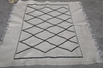 3.9 x 4 FT Moroccan Rug – Classic White with Black Diamond Pattern