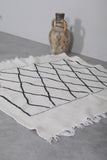 3.9 x 4 FT Moroccan Rug – Classic White with Black Diamond Pattern