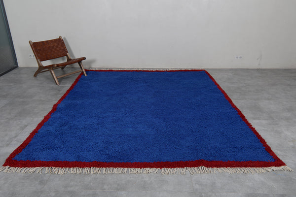 Blue Wool Custom Moroccan Rug with Red Border – Handwoven Design