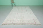 6.7 x 9.3 FT Moroccan Rug - Minimalist Wool Rug with Red Accents