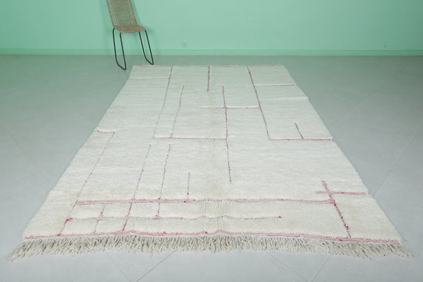 6.7 x 9.3 FT Moroccan rug - Minimalist wool rug with red accents