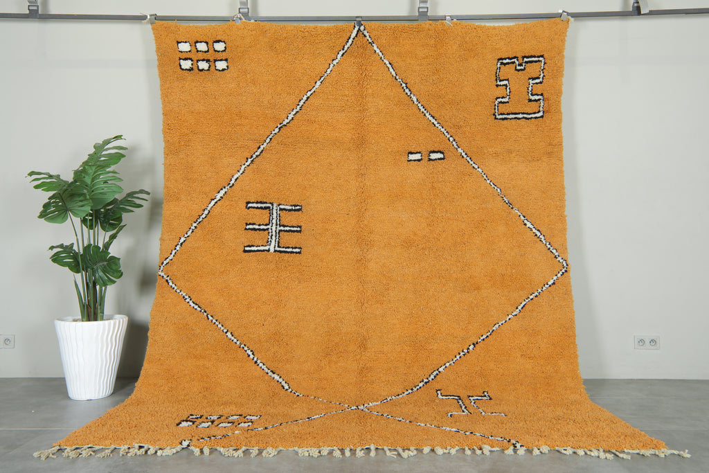 Moroccan berber rug handwoven wool orange area rug - 8 ft x 10.1 ft