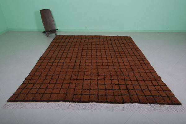 Handmade Moroccan rug 8.1 FT X 10.1 FT - Earthy brown grid design
