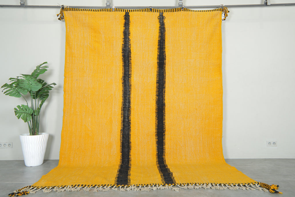 Yellow & black Moroccan flatwoven rug - 7.8 ft x 10.8 ft