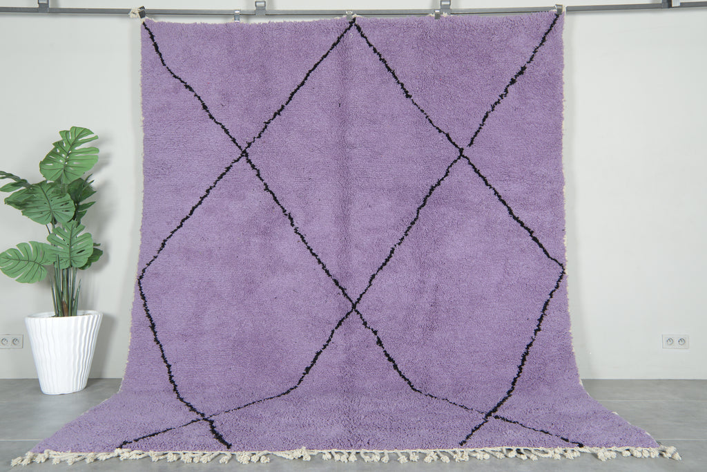 Purple Moroccan beni ourain rug with black diamond pattern - 8.4 ft x 10.1 ft