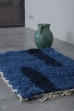 Small Moroccan Rug 2 X 3 Feet - Deep Blue Handmade Design