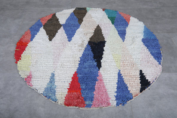 Colorful round Moroccan wool rug - 5.1 ft Handmade carpet