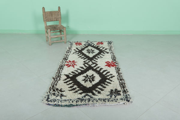 Classic Moroccan Rug - Handmade Berber Rug with Black & Red Accents | 2.5 x 6.2 ft