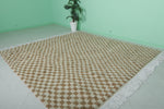 Checkered Moroccan Rug – 8 x 8.4 ft Handwoven Brown & Cream Pattern