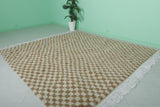 Checkered Moroccan Rug – 8 x 8.4 ft Handwoven Brown & Cream Pattern