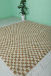 Checkered Moroccan Rug – 8 x 8.4 ft Handwoven Brown & Cream Pattern