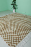 Checkered Moroccan Rug – 8 x 8.4 ft Handwoven Brown & Cream Pattern