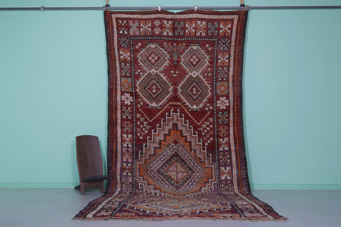 Vintage Moroccan Rug 6.8 x 9 Ft Handwoven Geometric Pattern | Bohemian Decor