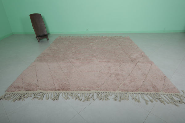 Handwoven beni ourain rug 8.3ft x 9.1ft – Soft blush pink with geometric pattern