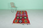 Handwoven Moroccan Rug - Vibrant Red Geometric Pattern 2.9 x 7.4 ft