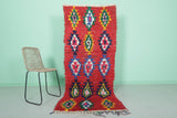 Handwoven Moroccan Rug - Vibrant Red Geometric Pattern 2.9 x 7.4 ft