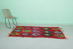 Handwoven Moroccan Rug - Vibrant Red Geometric Pattern 2.9 x 7.4 ft