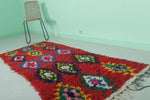 Handwoven Moroccan Rug - Vibrant Red Geometric Pattern 2.9 x 7.4 ft