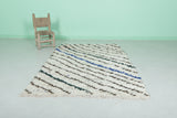 Unique Moroccan Berber Rug - Diagonal Striped Design with Blue Accent (4.1 X 6.3 Feet)