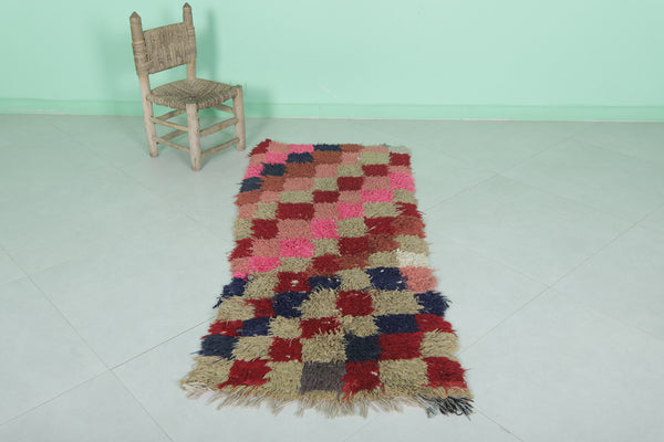 Vibrant Moroccan berber rug 2.1 FT × 5.2 FT - Checkerboard in bold pinks and reds
