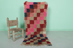 Vibrant Moroccan Berber Rug 2.1 FT × 5.2 FT - Checkerboard in Bold Pinks and Reds