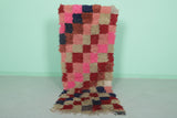 Vibrant Moroccan Berber Rug 2.1 FT × 5.2 FT - Checkerboard in Bold Pinks and Reds