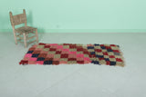 Vibrant Moroccan Berber Rug 2.1 FT × 5.2 FT - Checkerboard in Bold Pinks and Reds