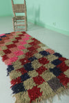 Vibrant Moroccan Berber Rug 2.1 FT × 5.2 FT - Checkerboard in Bold Pinks and Reds