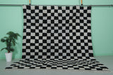 Large Black & White Checkered Moroccan Rug – 9.1 x 9.9 ft, Handwoven