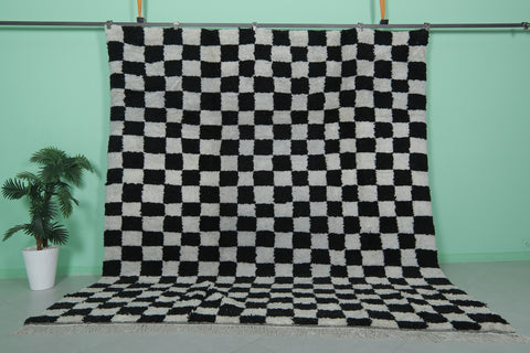 Large Black & White Checkered Moroccan Rug – 9.1 x 9.9 ft, Handwoven