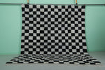 Large Black & White Checkered Moroccan Rug – 9.1 x 9.9 ft, Handwoven